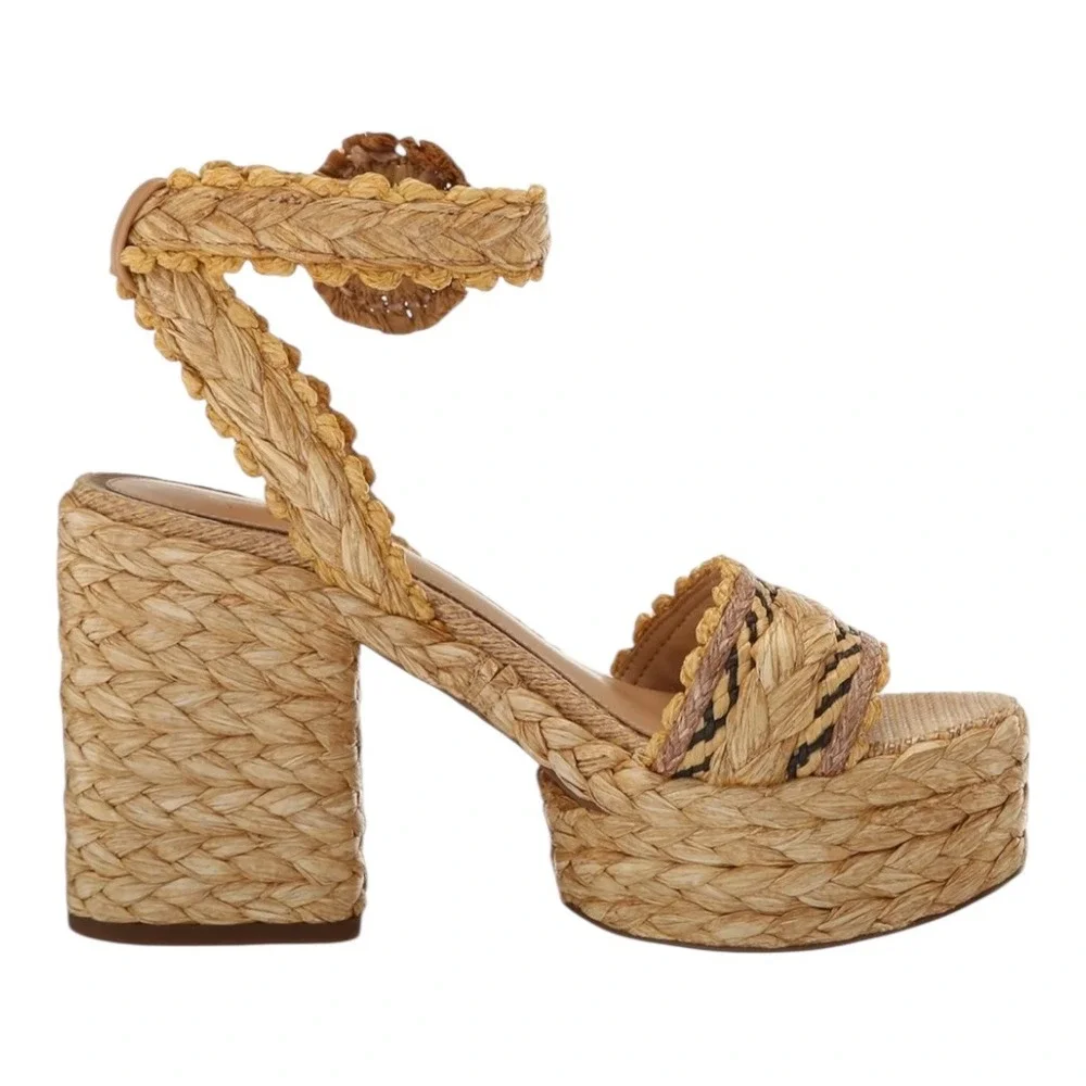 Sam‎ Edelman Iliana Sand Raffia Platform Sandals Women's Size 5M Woven Heel - Picture 6 of 10
